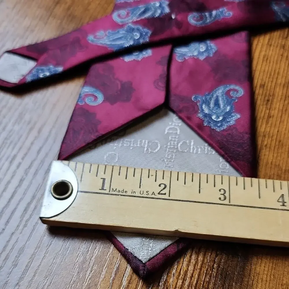 CHRISTIAN DIOR | Paisley Silk Designer Tie Burgundy Blue‎ Italy USA | 57.5